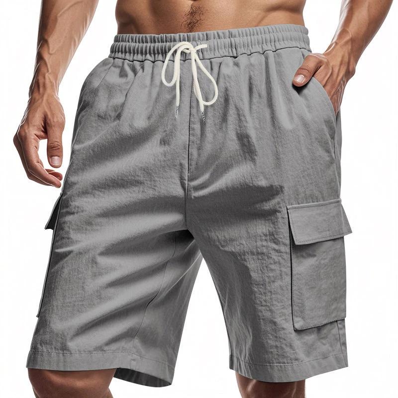 Loose Sports And Leisure Solid Color Linen Drawstring Shorts by GJG Denim