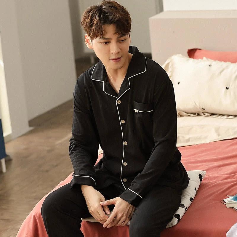Simple Cotton Long-Sleeved Men's Pajamas by GJG Denim
