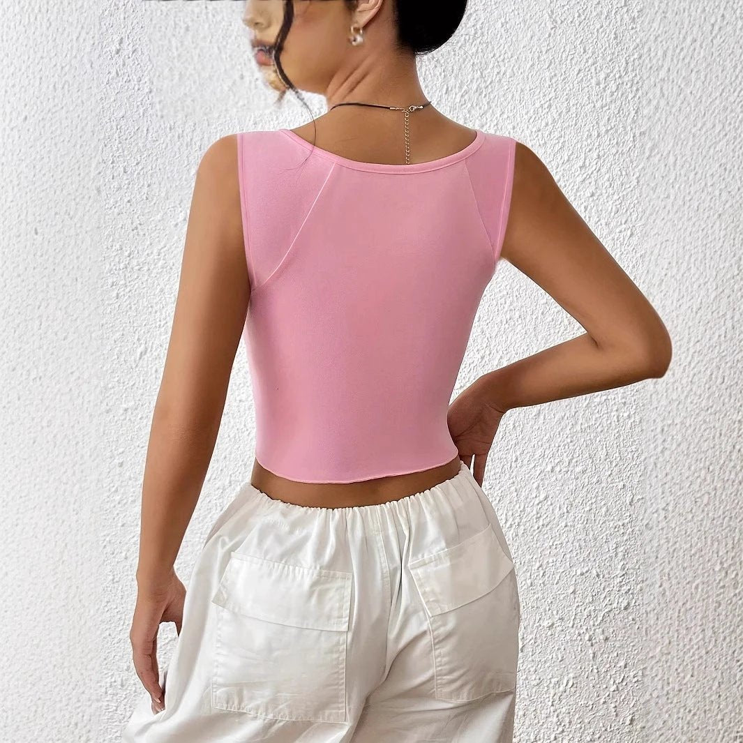 Women's Solid Color Summer Camisole With Slit Hem And Temperament Vest Top by GJG Denim