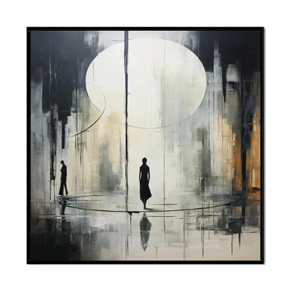 Handmade Oil Painting Canvas Wall Art Decoration Black And White Abstract by GJG Denim