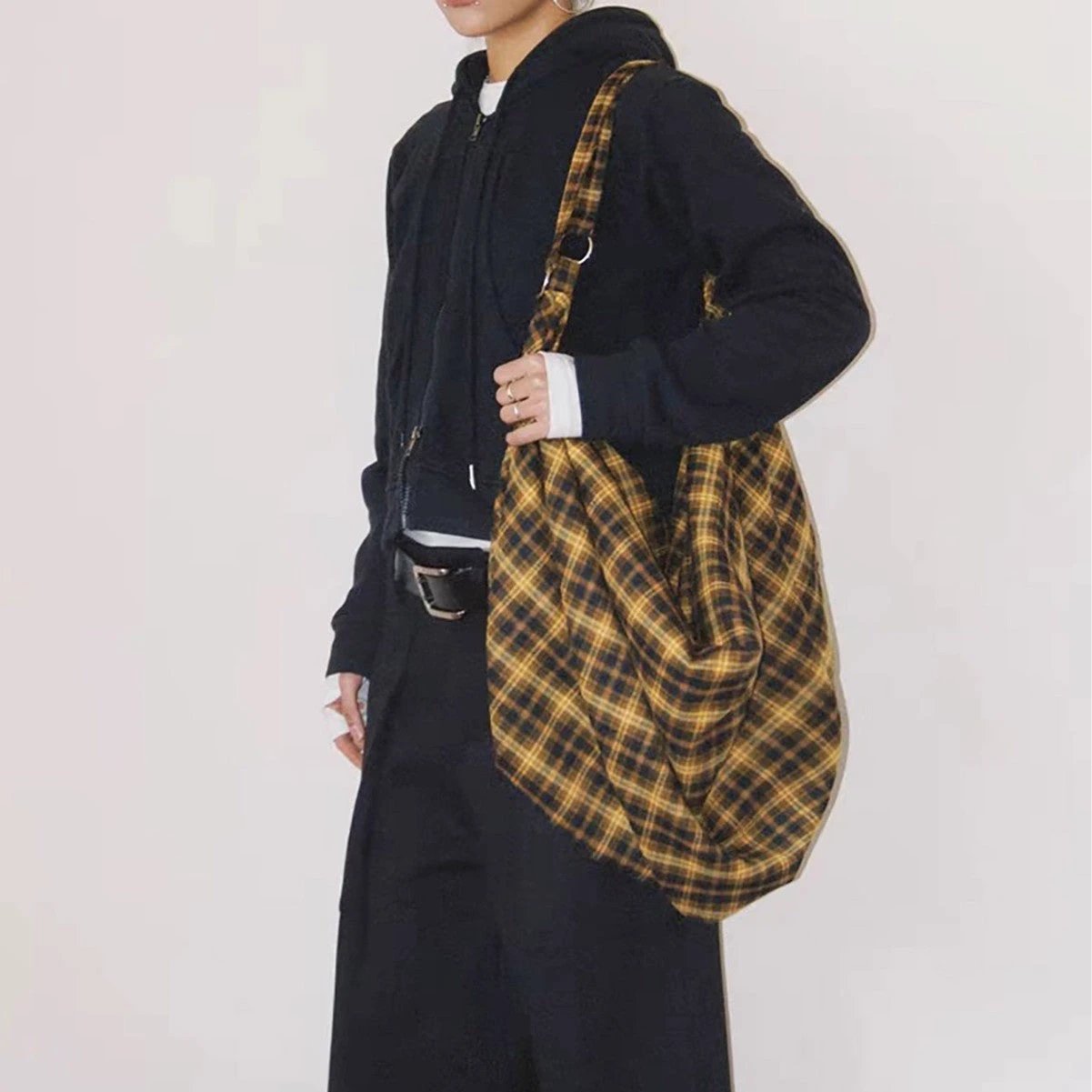 Womens Plaid Multi-Wear Large-Capacity ShoulderCrossbody Bag by GJG Denim