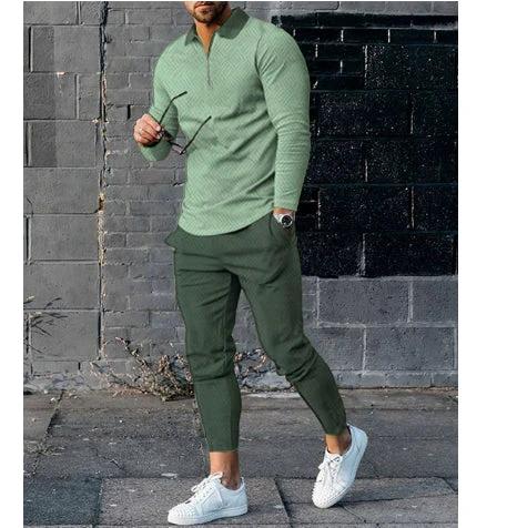 Men's Long-sleeve Zip-up Two-piece Set by GJG Denim