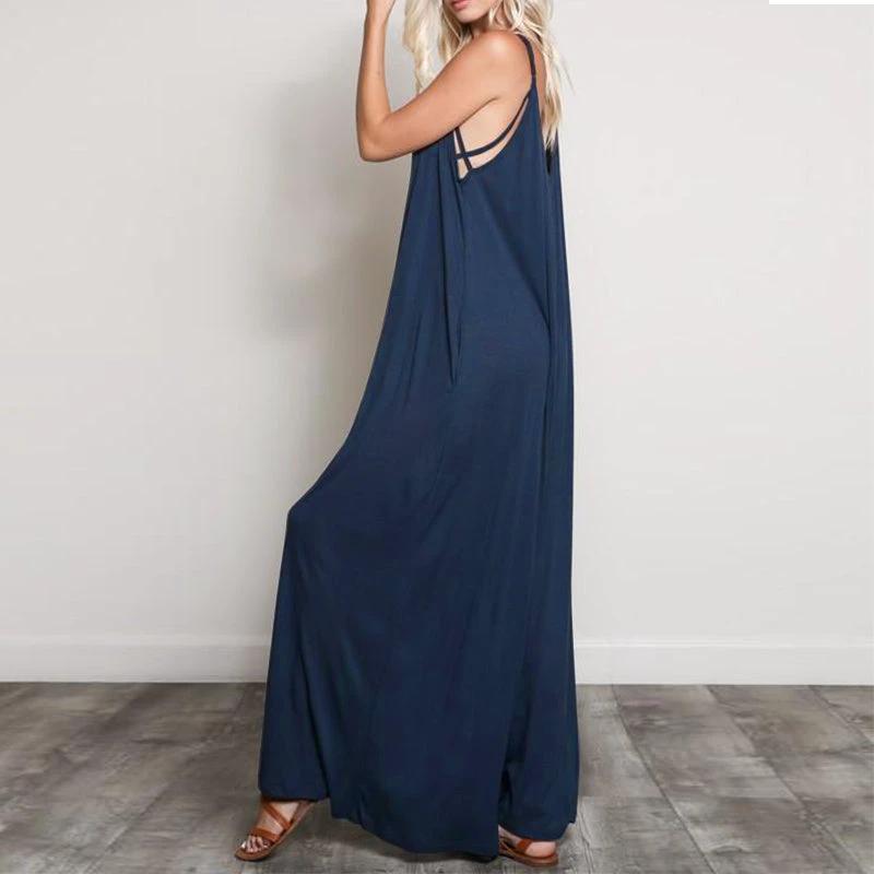 Summer Women Sexy V Neck Long Jumpsuits Casual Loose Rompers Overalls Wide Leg Mono Bodysuit Playsuits Plus Size 5XL by GJG Denim