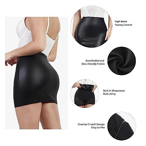 Popilush Shapewear Faux Leather Skirts with Built in Shapewear Tummy Control High Waist Mini Skirt with Shaper for Women by Lady Ros