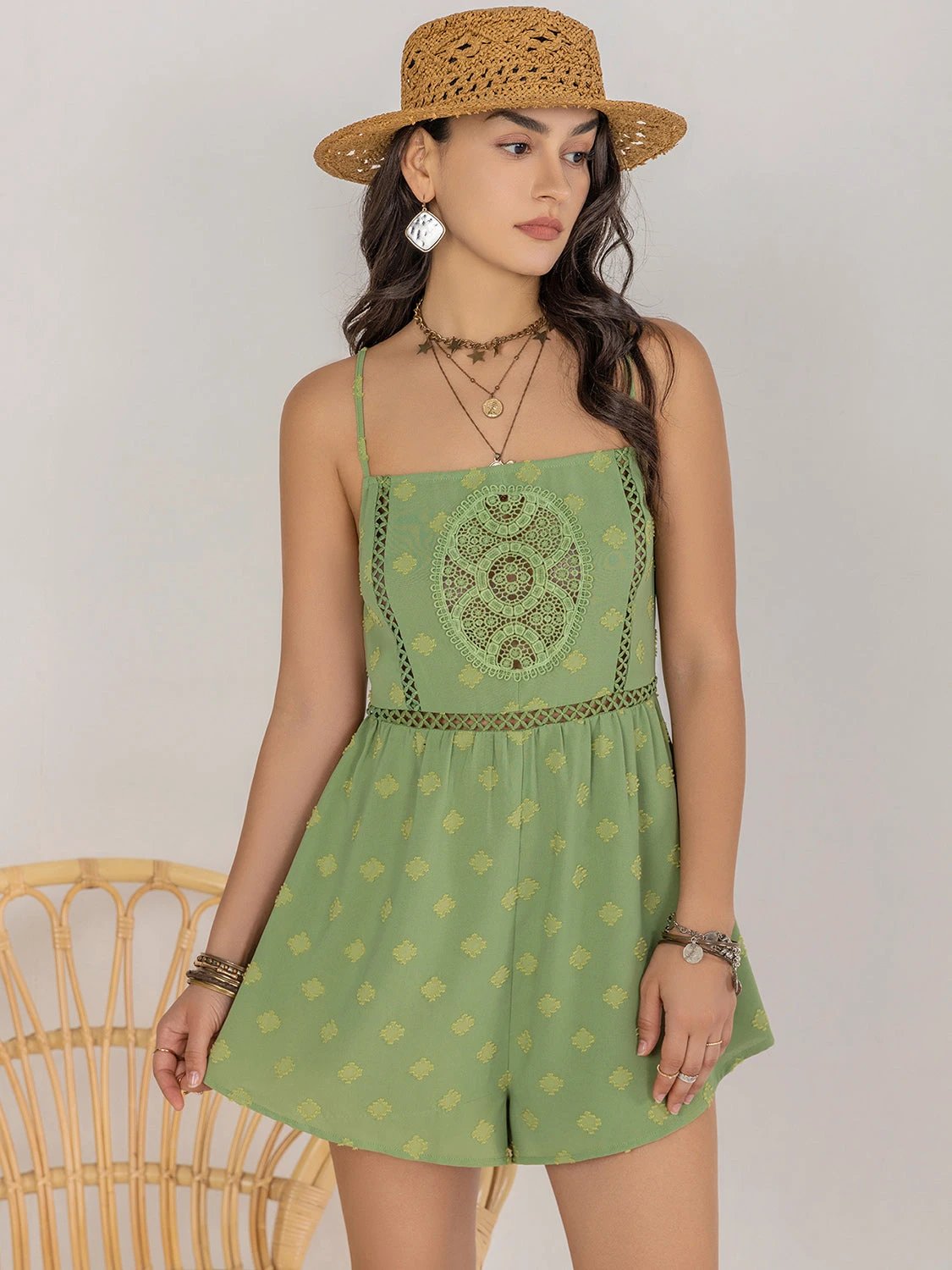 Square Neck Spaghetti Strap Romper by Lady Ros