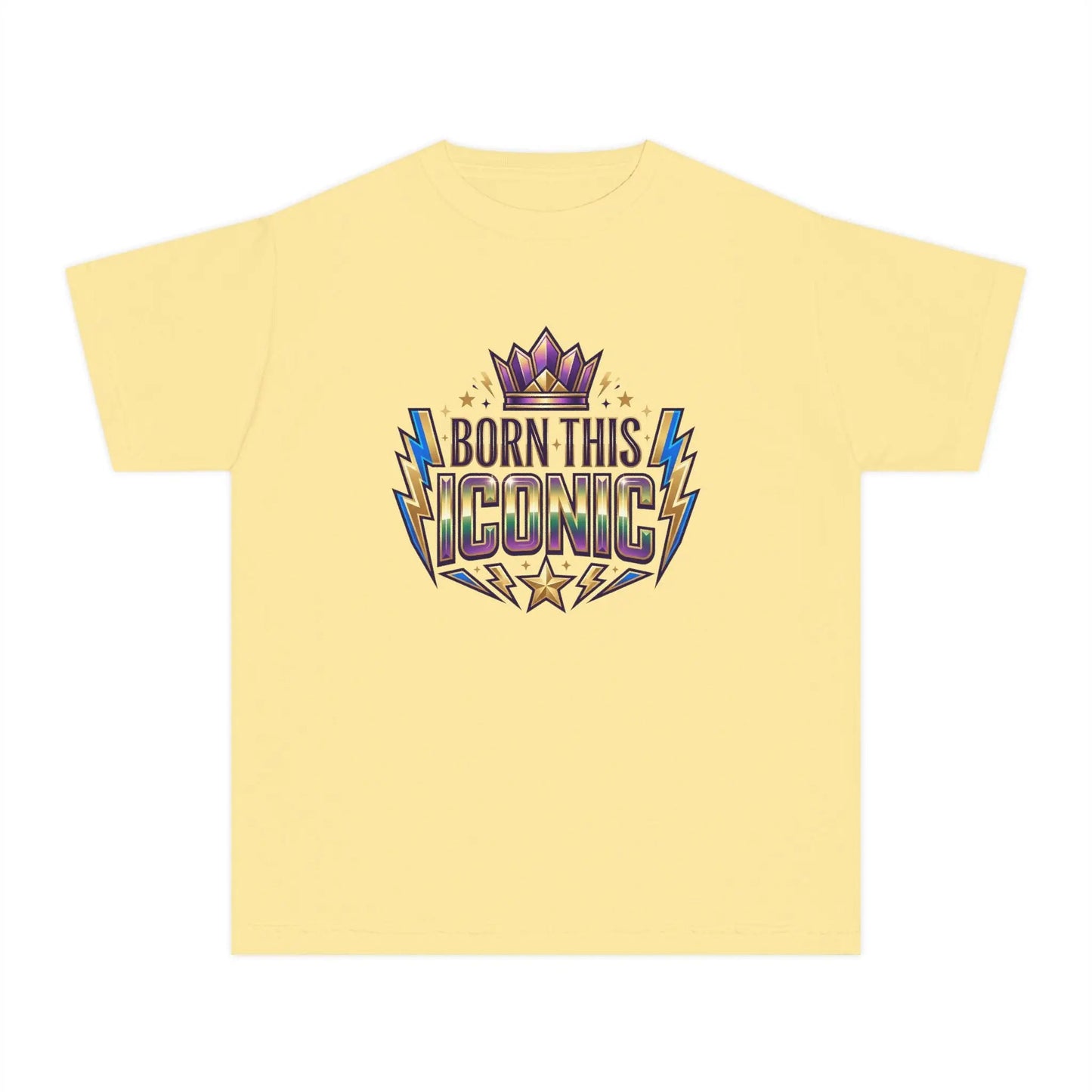 Youth Tee — "Born This Iconic" Crown Graphic by Printify