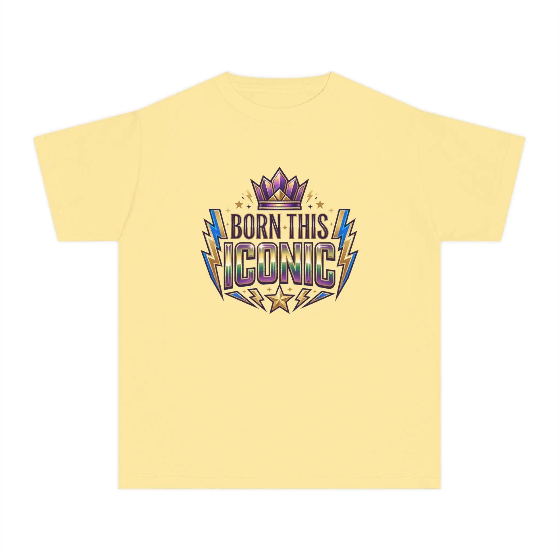 Youth Tee — "Born This Iconic" Crown Graphic by Printify