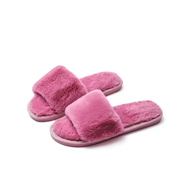 Fleece slippers women's one-word cotton slippers by GJG Denim