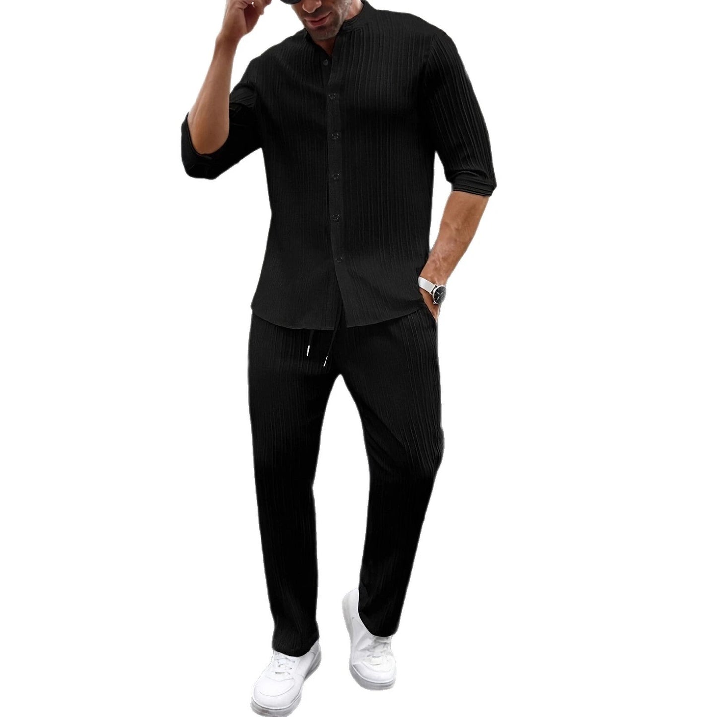 Men's Solid-Color Shirt And Pants Set by GJG Denim