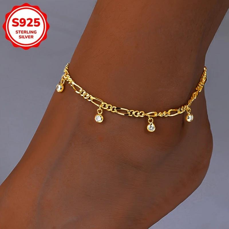 Zircon Anklet For Women Copper-plated Gold by GJG Denim