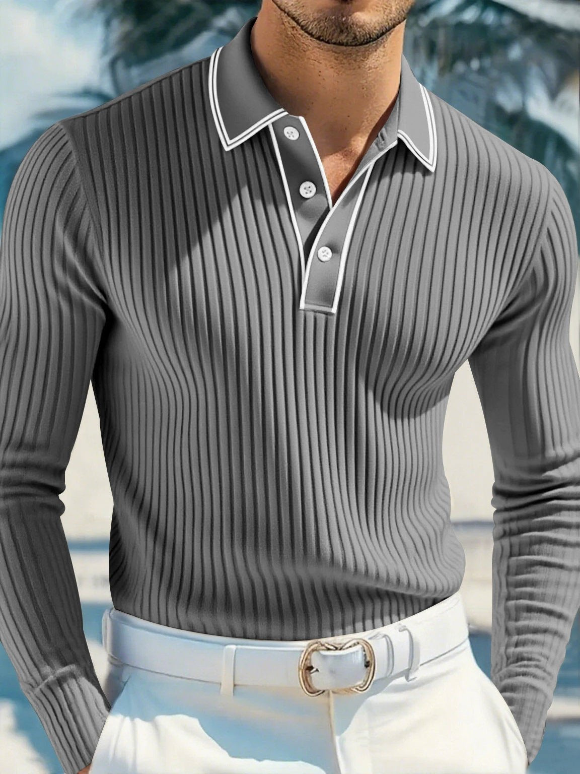 Men's Polo Style Long Sleeve Shirt by GJG Denim