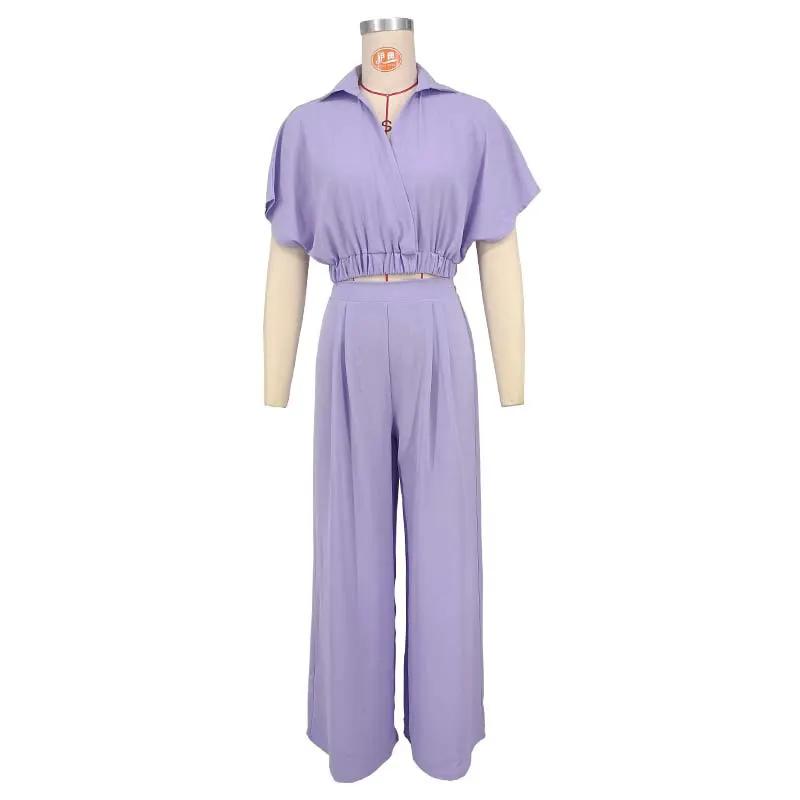 Solid-color Lapel Fashionable Loose-fitting Womens Set by GJG Denim