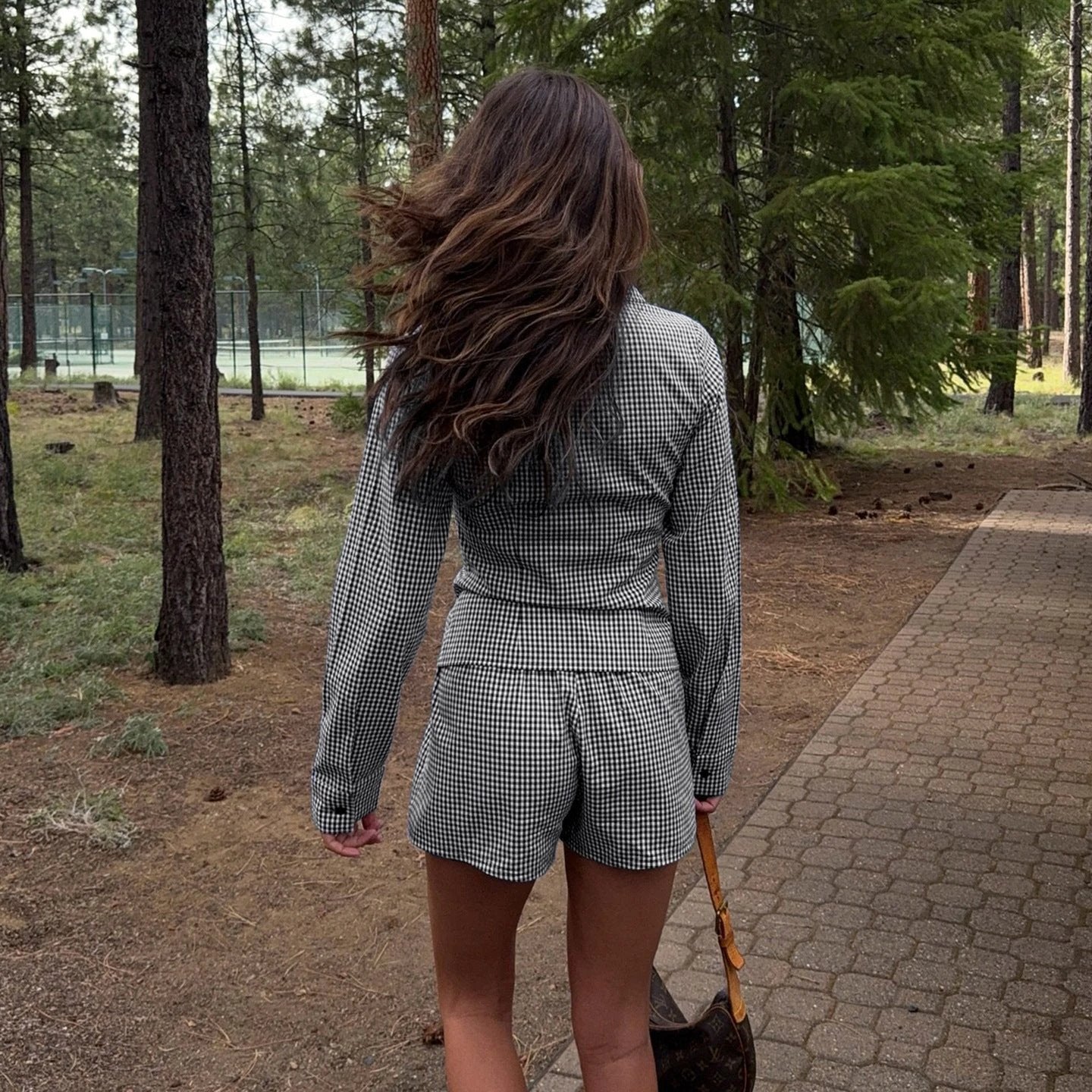 Plaid-printed Button-front Long-sleeve Shirt Cardigan And Elastic-waist Shorts Set by GJG Denim