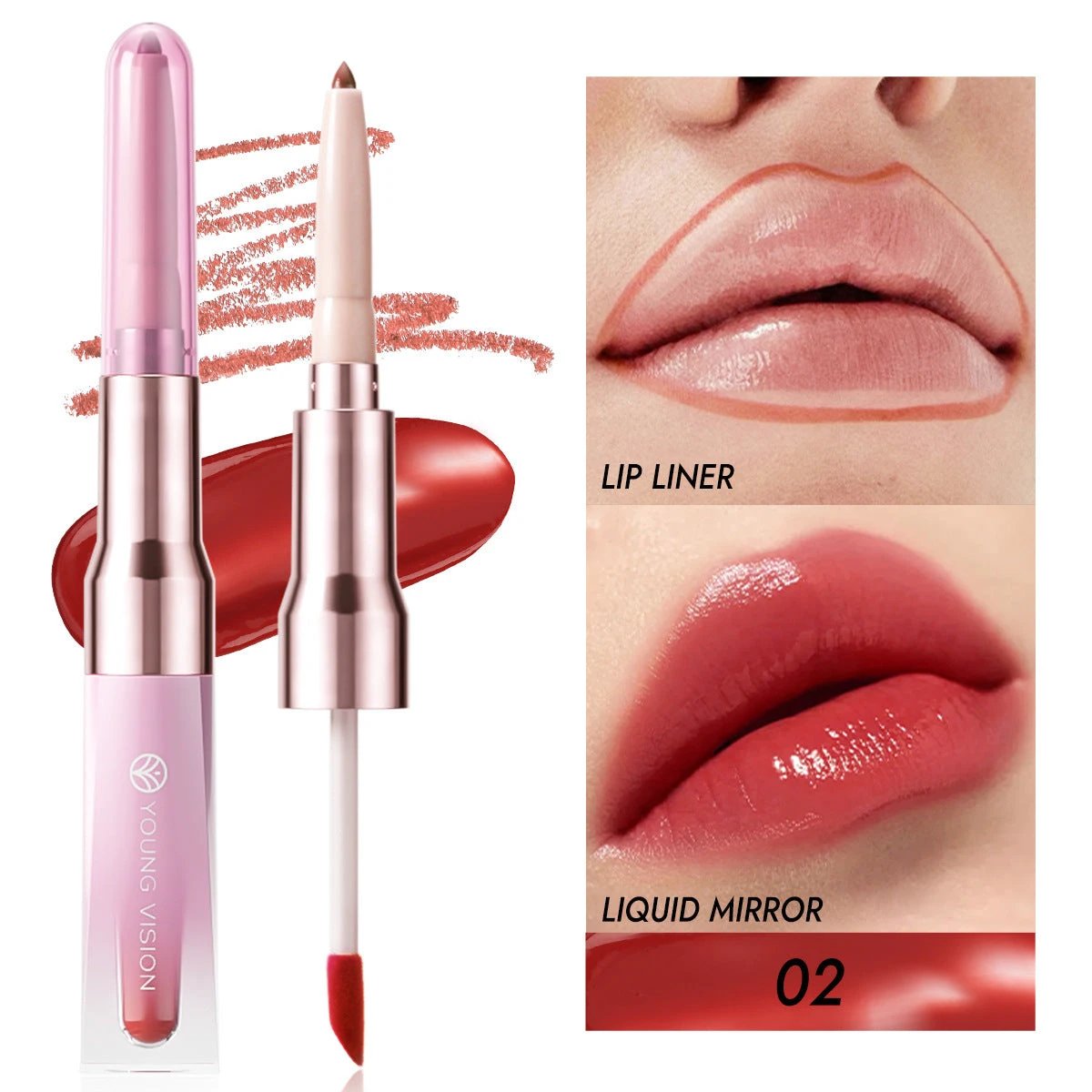 Double-headed Lip Liner Mirror Lip Gloss Two-in-one Multi-purpose Outline Lip Shape by GJG Denim