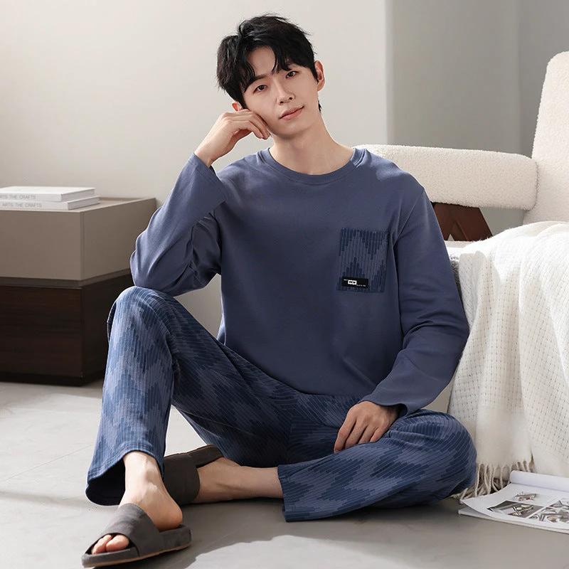 Men's Cotton Long Sleeve Casual Pajamas by GJG Denim