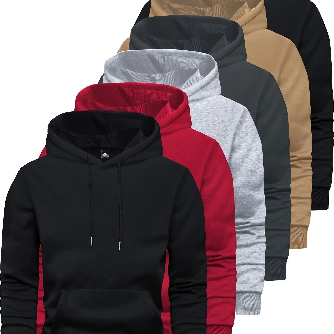 6-Piece Men's Long-sleeved Solid Color Hooded Sweatshirt by GJG Denim