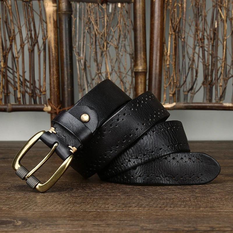 Hollowed-out First-layer Cowhide Pin-buckle Belt For Men by GJG Denim