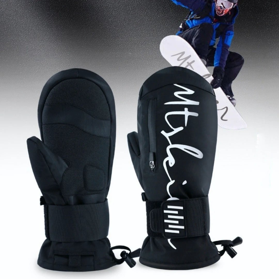 Men's Built-in Wristband Shock Absorption Veneer Warm Waterproof Ski Gloves by GJG Denim