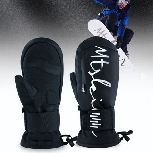 Men's Built-in Wristband Shock Absorption Veneer Warm Waterproof Ski Gloves by GJG Denim