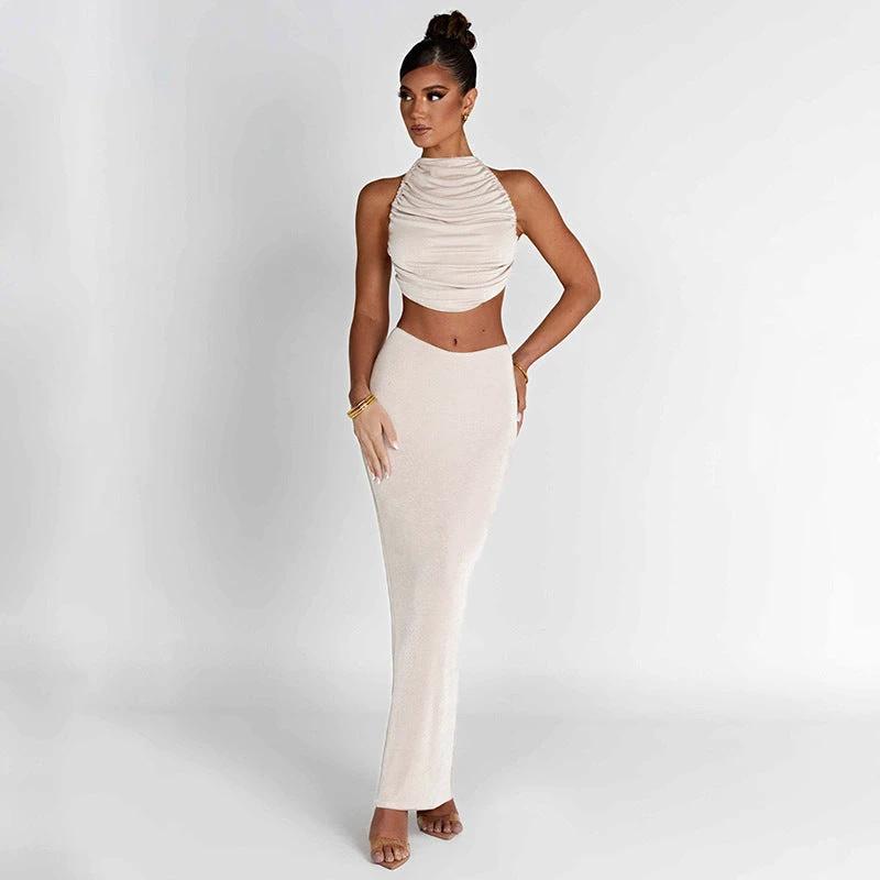 Sleeveless Halter Long Skirt Set by GJG Denim