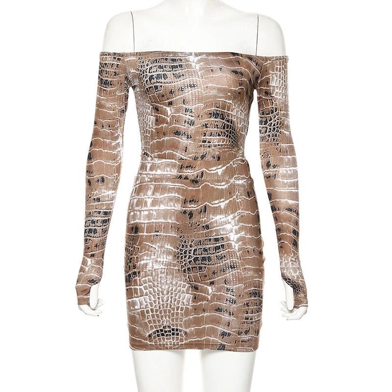 Snake Print Bodysuit Skirt Set by GJG Denim