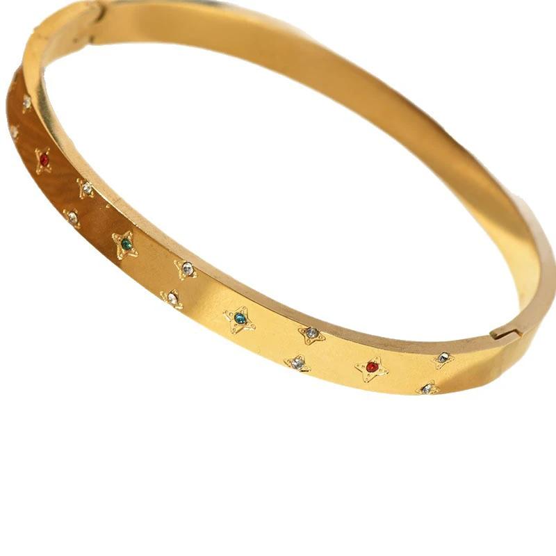 Retro Sunflower Diamond-Encrusted Bracelet Gold Polished Cuff by GJG Denim