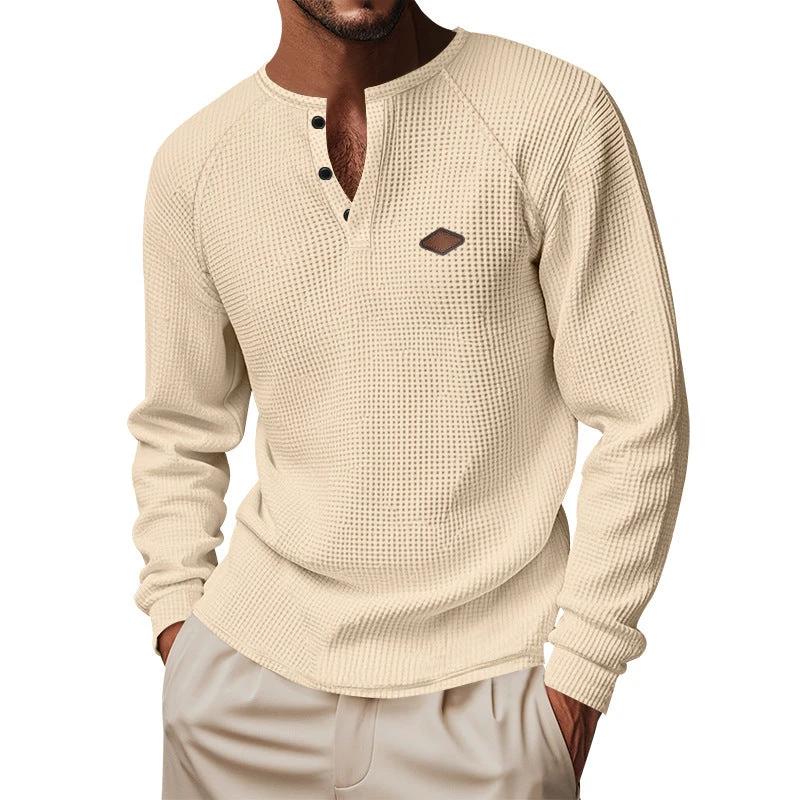 Waffle Buckle Quick-drying Raglan Henry Long Sleeve by GJG Denim