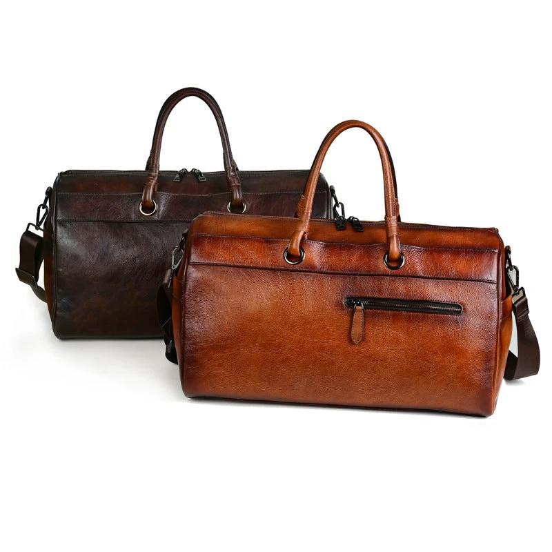 Men's Top Layer Leather Bag Handmade Retro Large Capacity by GJG Denim