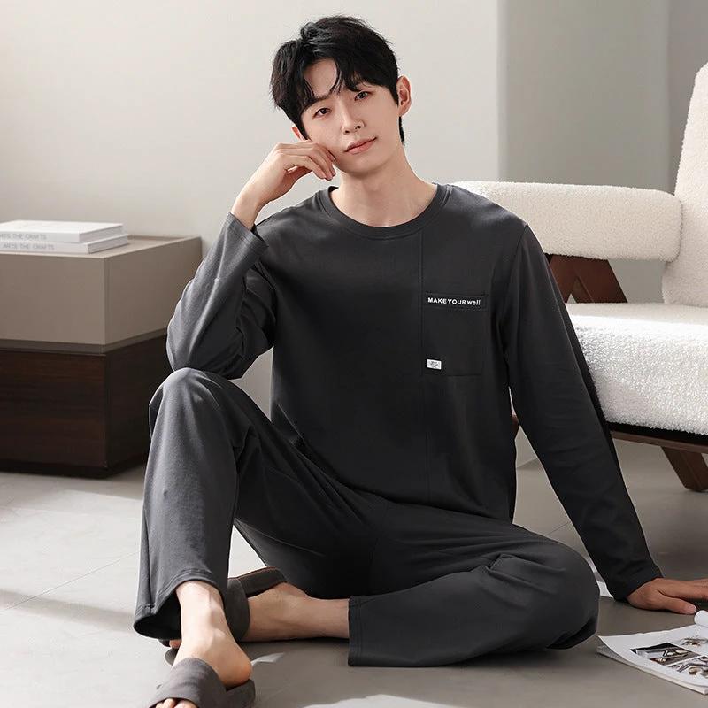 Men's Cotton Long Sleeve Casual Pajamas by GJG Denim