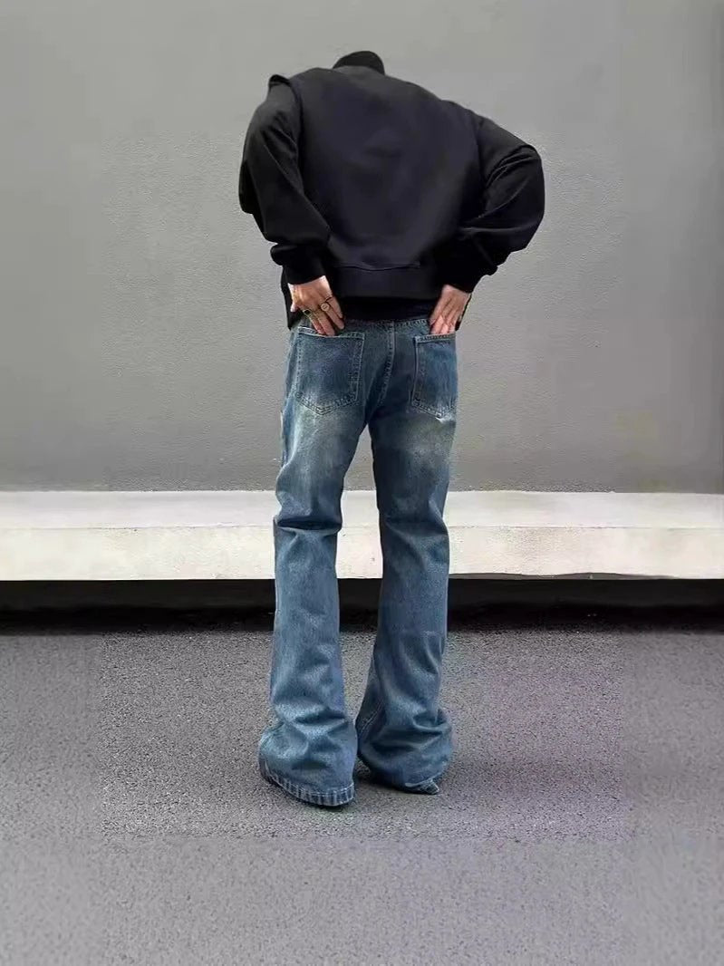 Men's Retro Flame Washed Straight Leg Jeans by GJG Denim