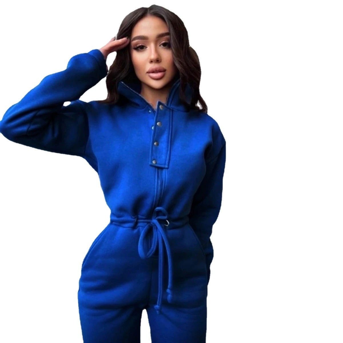Stand-up Collar Cinched Leisure Jumpsuit by GJG Denim