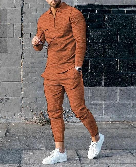 Men's Long-sleeve Zip-up Two-piece Set by GJG Denim