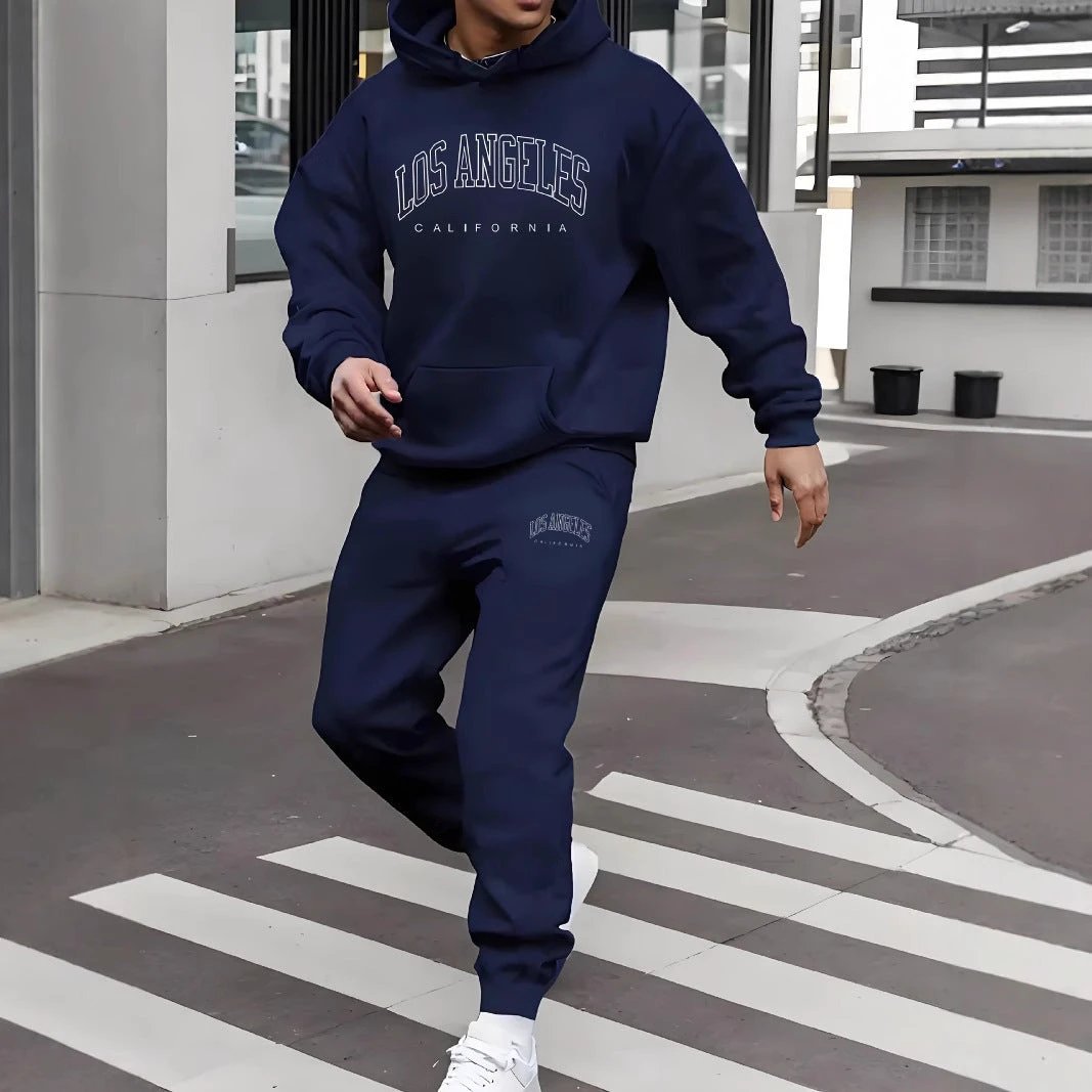 Men's Fleece-lined Letter Print Suit by GJG Denim