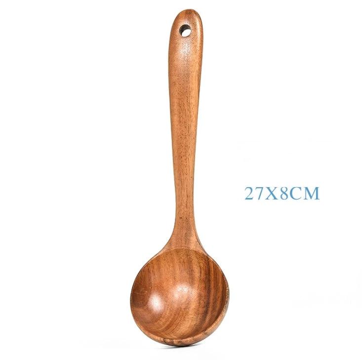 Teak Natural Wood Kitchen Utensils Set by GJG Denim