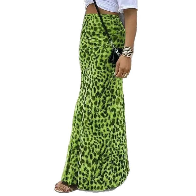 Leopard Print Women's High Waist Elegant Graceful Slimming Skirt by GJG Denim