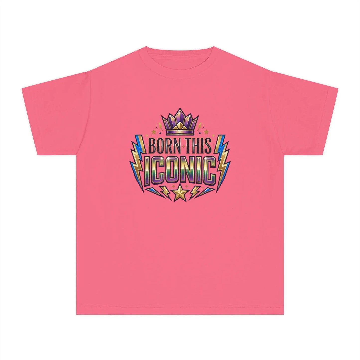 Youth Tee — "Born This Iconic" Crown Graphic by Printify