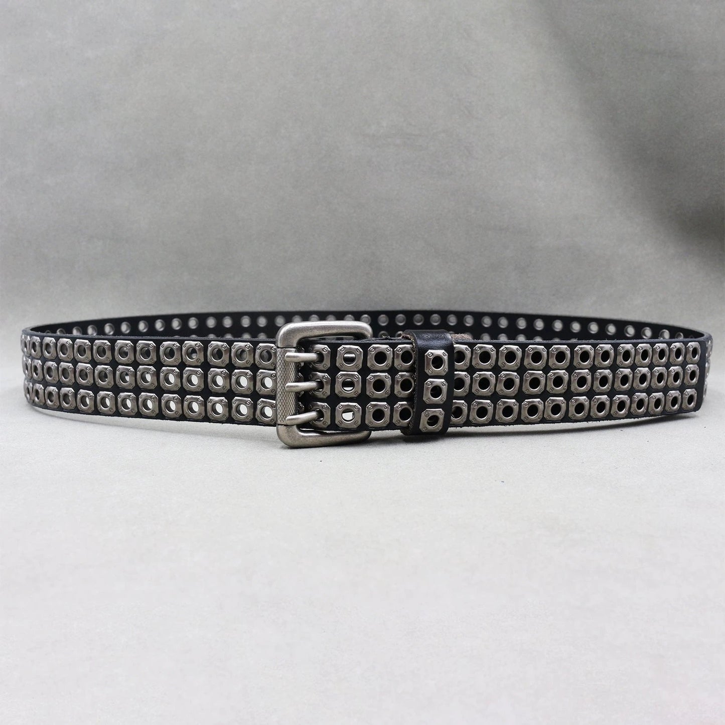 Men's Punk Eyelet Hollow-out Rivets Real Cowhide Belt by GJG Denim