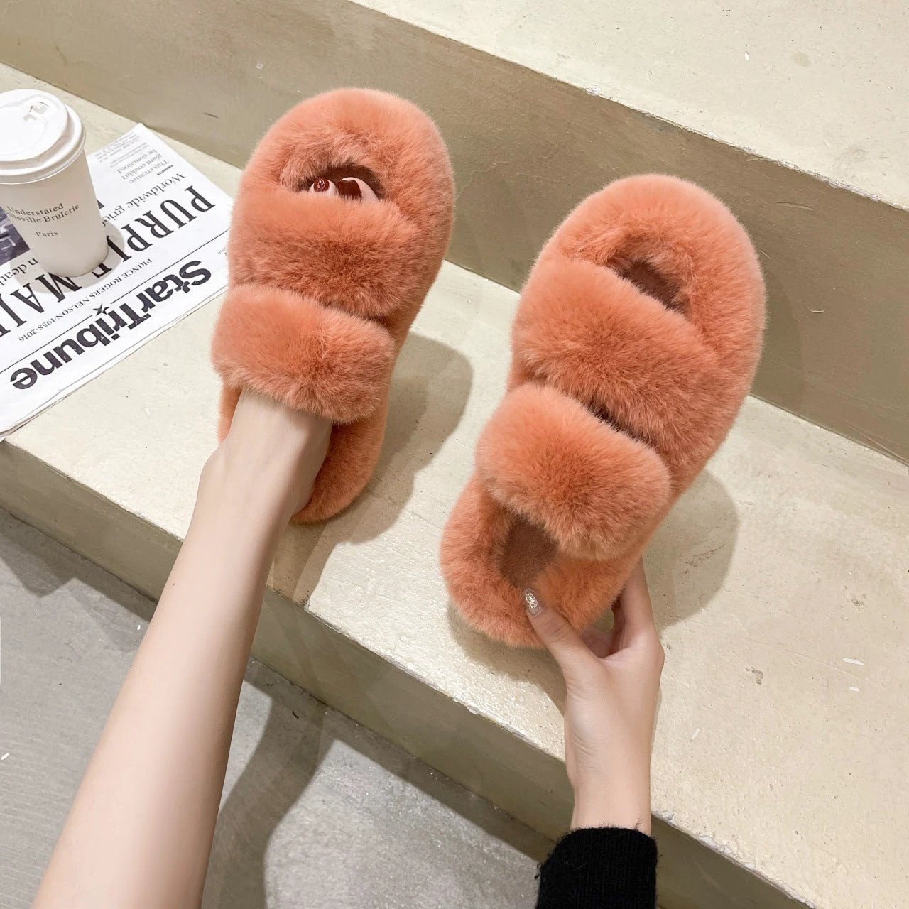 Fuzzy Slippers Women House Shoes Fluffy Bedroom Slippers by GJG Denim