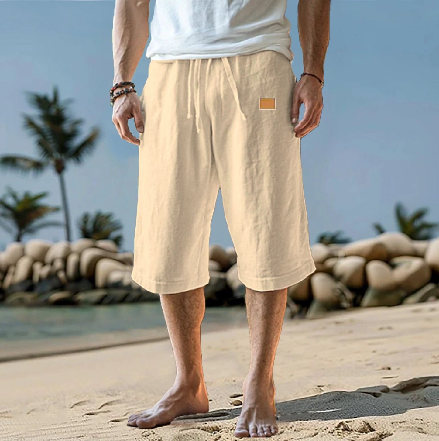 Men's Cropped Straight-leg Shorts Solid Color by GJG Denim