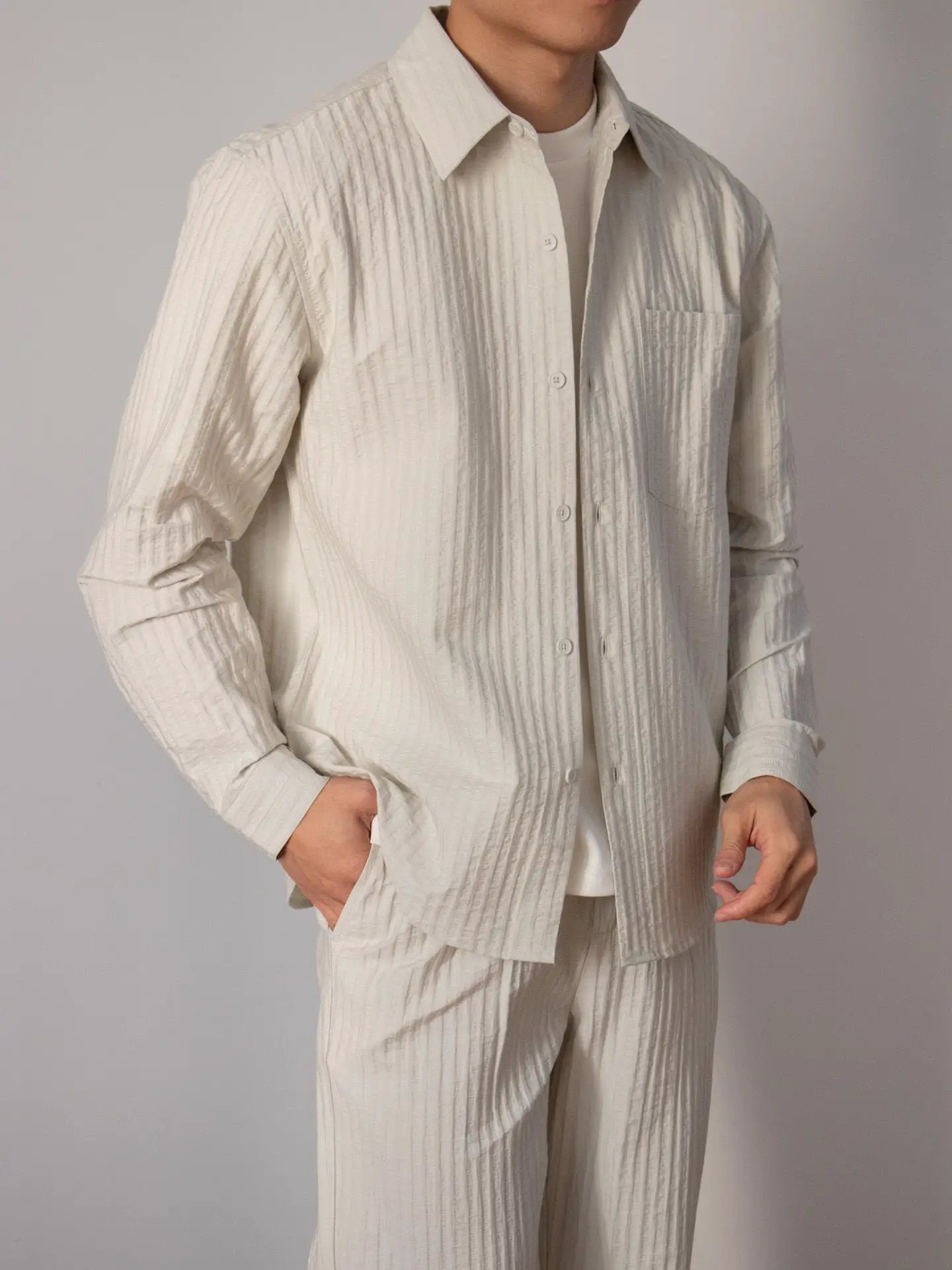 Japanese-style Wood-grain Textured Shirt Set by GJG Denim
