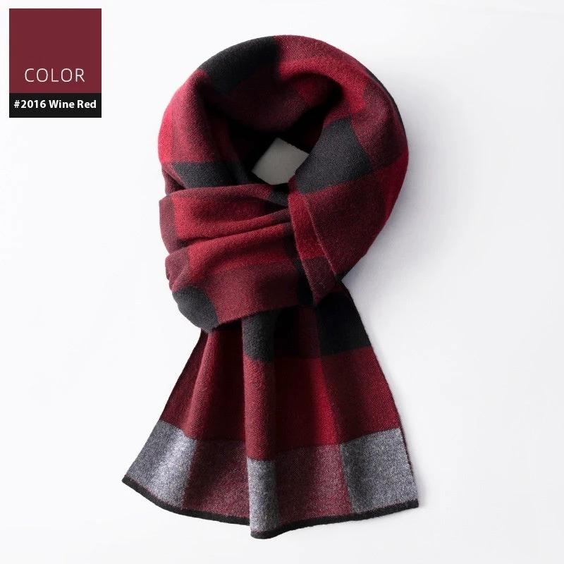 Men's Wool Winter Plaid Double-sided Scarf by GJG Denim
