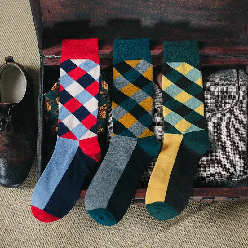 Men's Colorful Diamond-shaped Tube Socks by GJG Denim