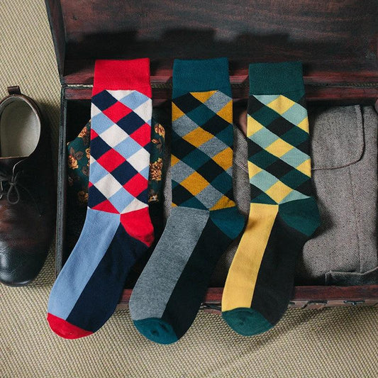 Men's Colorful Diamond-shaped Tube Socks by GJG Denim