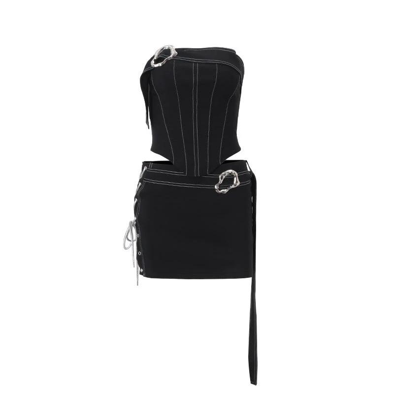 Tube Top Irregularly Slimming Slim Fit Street Tight Skirt Suit by GJG Denim