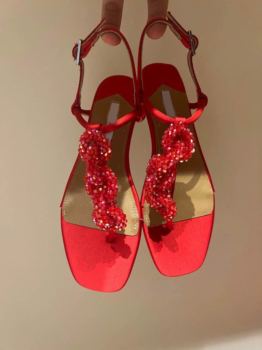 Women's Crystal String Beads Flat Sandals by GJG Denim