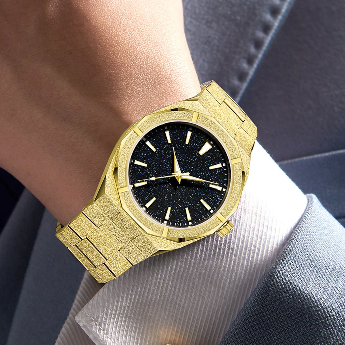 Men's Stainless Steel Frosted Luminous Business Watch by GJG Denim
