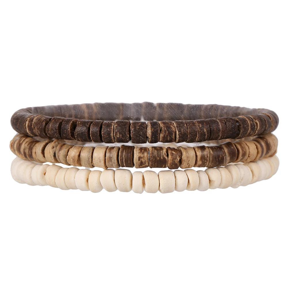Retro Men's Coconut Wood Multi-Layer Stackable Bracelet Set by GJG Denim
