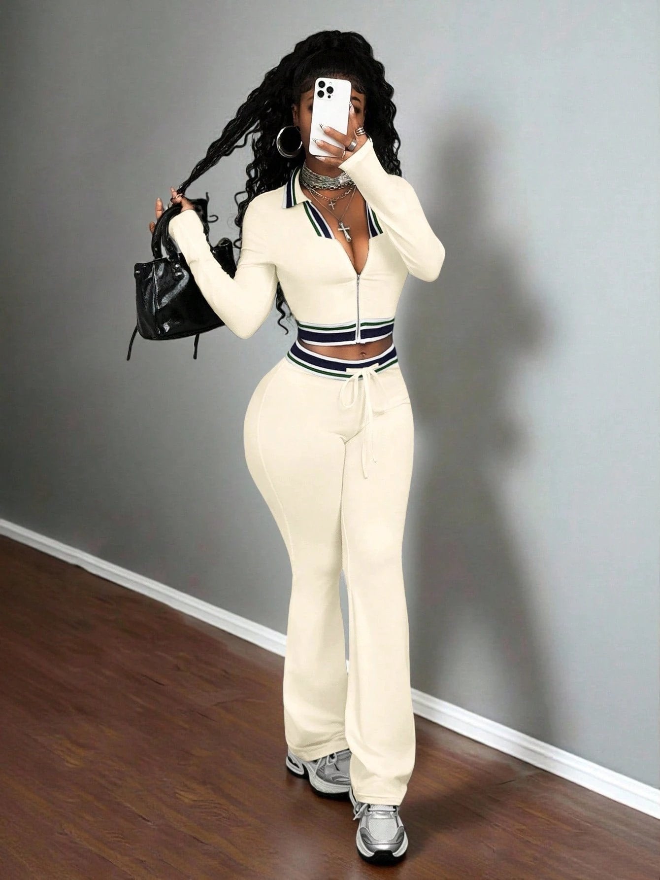 Crop Top And Tight-Fit Casual Sports Two-Piece Set by GJG Denim