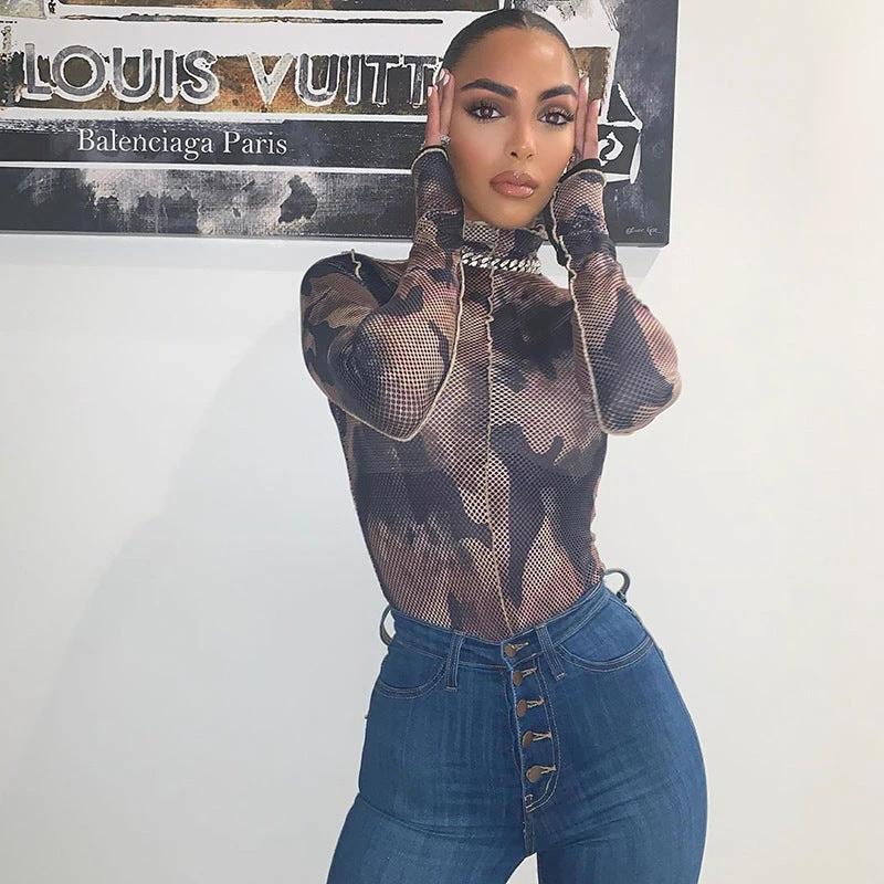 Mesh headpiece bodysuit by GJG Denim