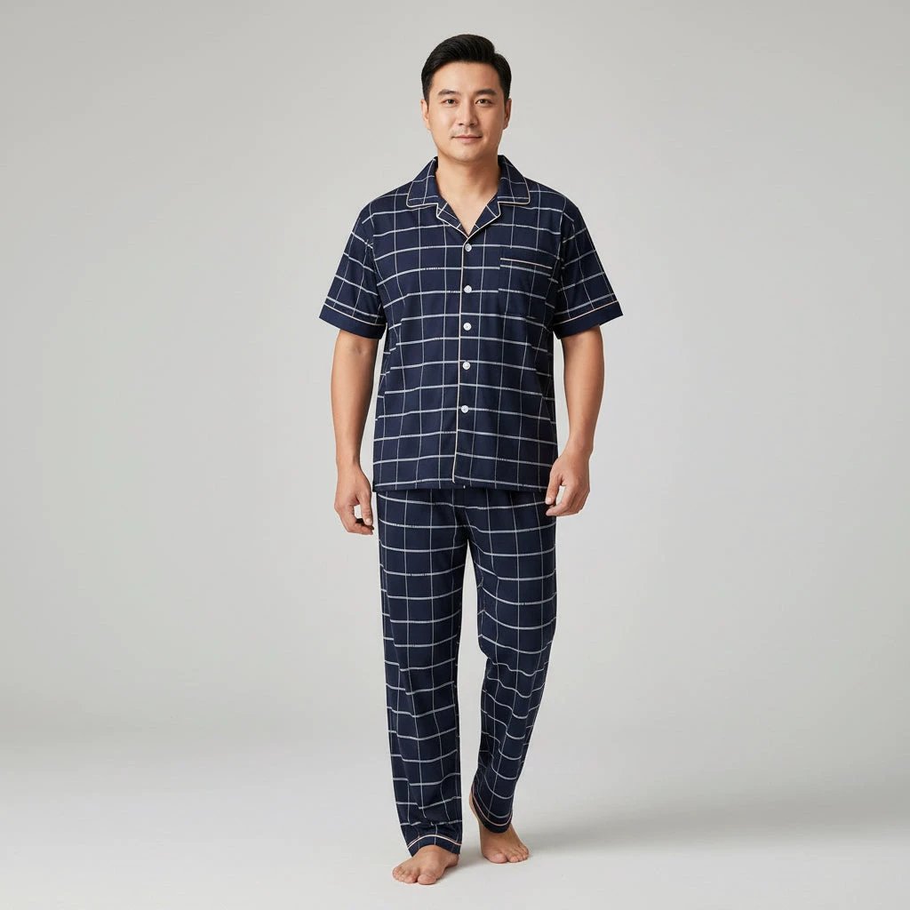 Men's Pajamas Short-sleeved Three-piece Set by GJG Denim